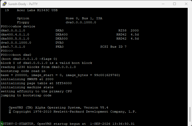 OpenVMS booting from scratch after a boot dka0 command at the SRM console