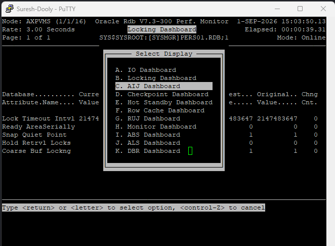 Oracle Rdb RMU Performance Monitor locking dashboard